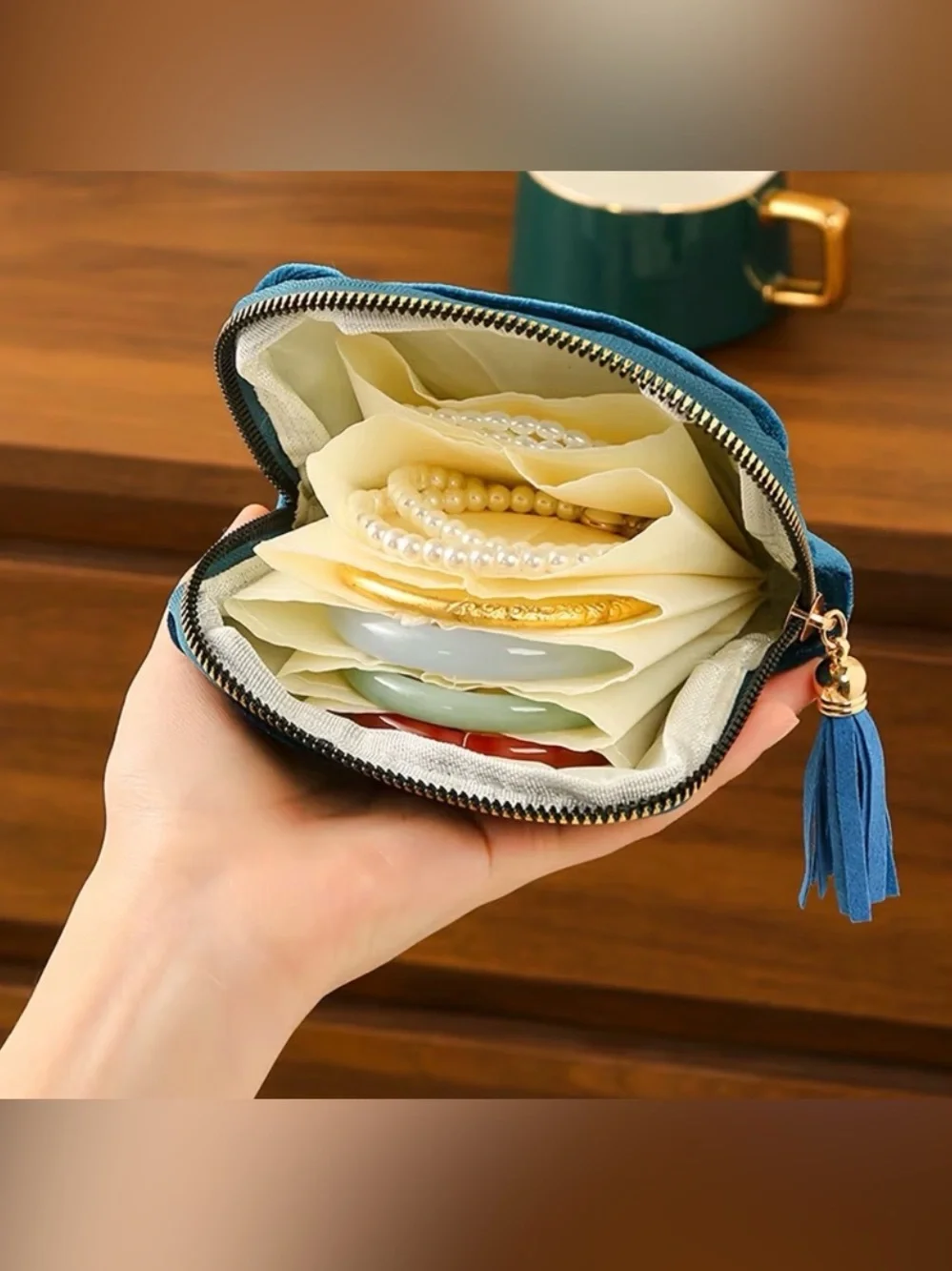 Velvet Teal Tassel Cosmetic Pouch